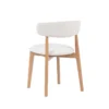 Modern Wooden Accent Chair -Natural Oak Frame & Cream Fabric Upholstery, Ergonomic Curved Back Support