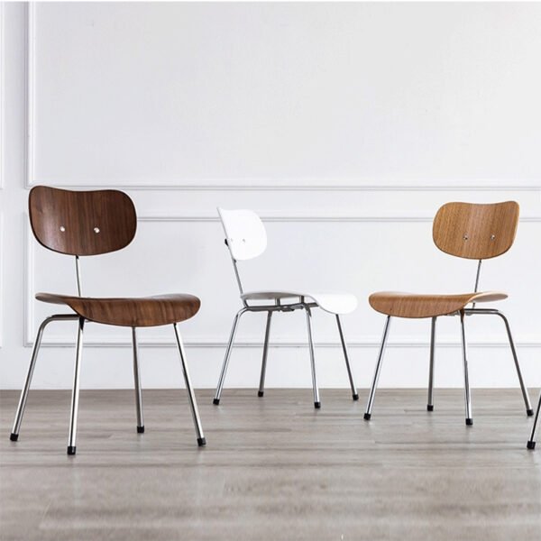 Modern Minimalist Wooden Chair with Metal Legs - Nordic Style Home Furniture