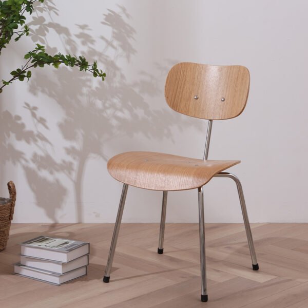 Modern Minimalist Wooden Chair with Metal Legs - Nordic Style Home Furniture