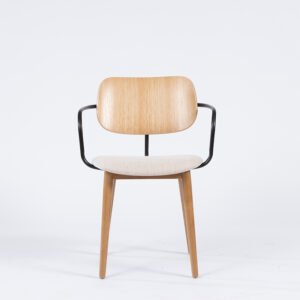 55fbf793c06811a3dd3a12b1393a5a16.jpg Modern Wooden Chair with Black Metal Armrests Scandinavian Minimalist Design(Home/Office/Cafe)