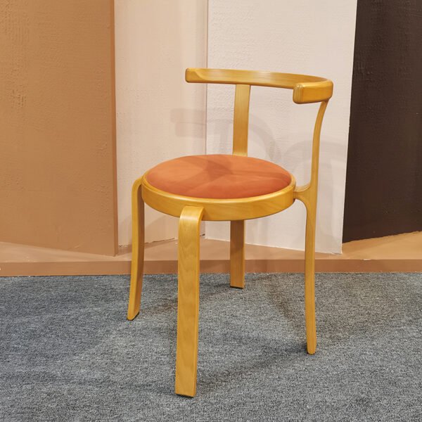 Modern Wooden Armchair with Curved Backrest - Round Padded Seat & Tapered Legs for Living Room