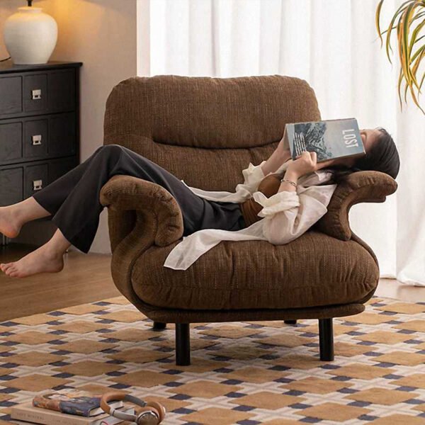 Premium Plywood Frame with Curved Wood Multi-Purpose Lounge Chair for Living Room,Bedroom & Outdoor (Armrest Design&Reading Use)