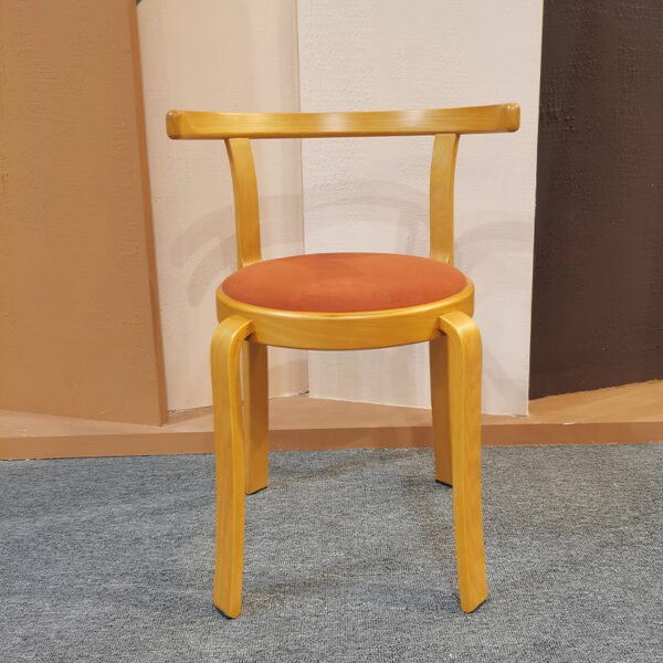 Modern Wooden Armchair with Curved Backrest - Round Padded Seat & Tapered Legs for Living Room