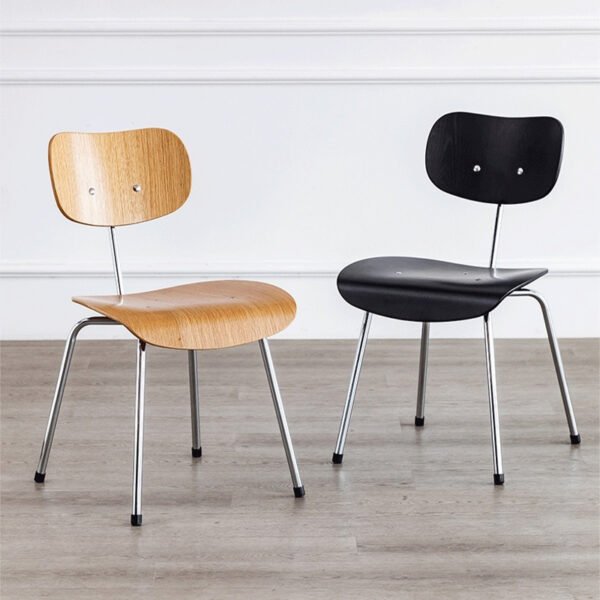 Modern Minimalist Wooden Chair with Metal Legs - Nordic Style Home Furniture